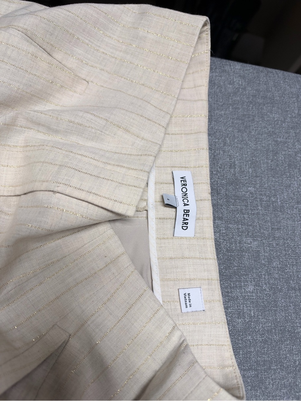 Veronica Beard Cream trousers with Gold Pinstripes